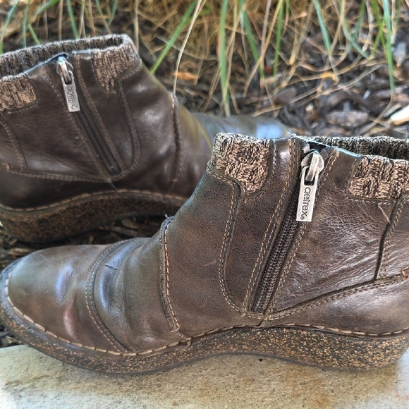 Aetrex Shoes - Aetrex Dark Brown Ankle Booties with Knit Trim
